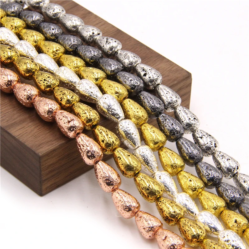 Натуральный лавовый камень капли воды бусины ручной работы золотой серебряный