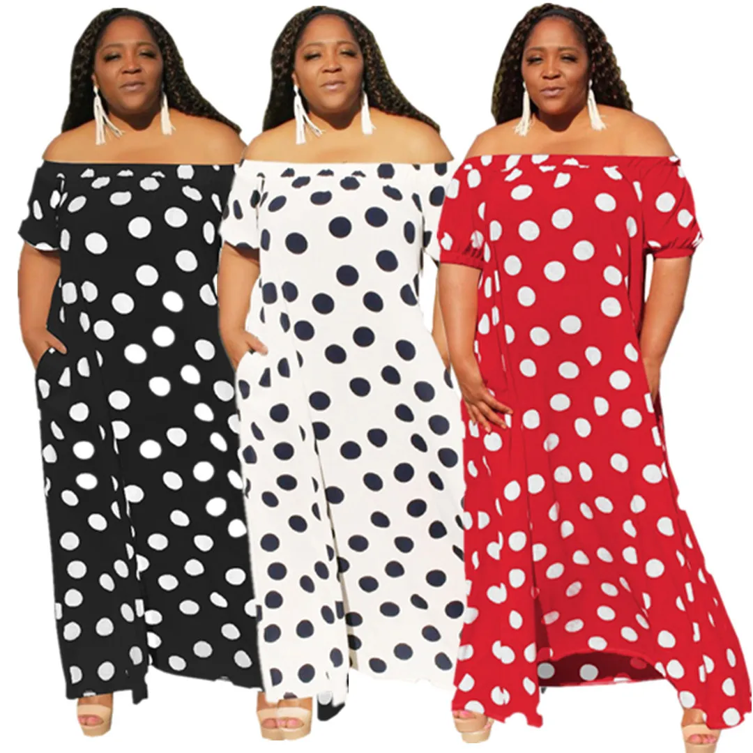 

Women Summer Dot Chiffon Off Shoulder Maxi Dress for Beach Bohemian Loose Short Sleeve Long Dresses 2021