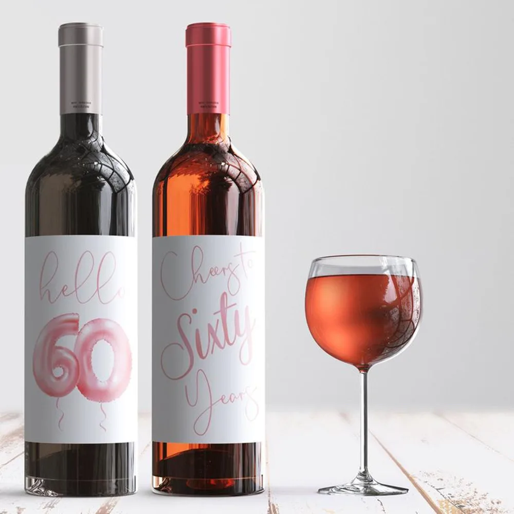 4 шт. винные этикетки на день рождения розовые воздушные шары праздник 60-го дня