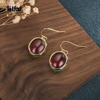 vintage ear jewelry inlaid with red corundum gem enamel color luxury exquisite earrings for women accessories wholesale