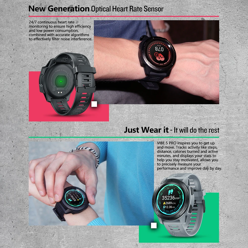 Стекло zelbase VIBE 5 PRO IPS Дисплей умные часы-браслет с поддержкой BT4.0 отслеживание