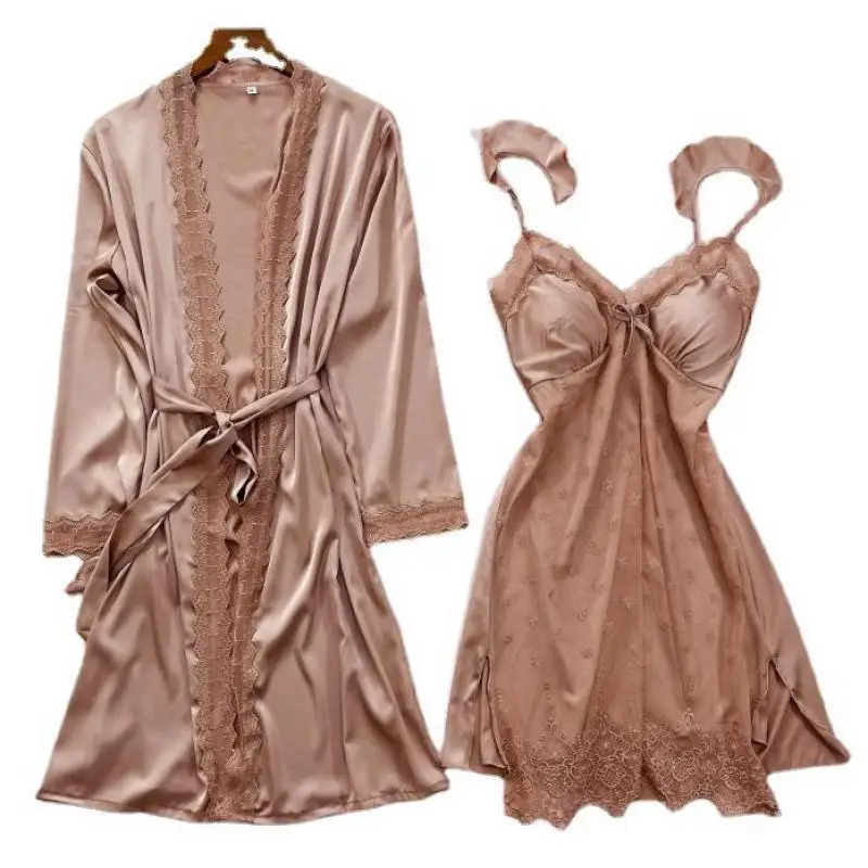 

Kimono Robe Set Summer New Short Home Clothing SEXY Women Lace Satin Patchwork Nightwear Casual Sleepwear Intimate Lingerie
