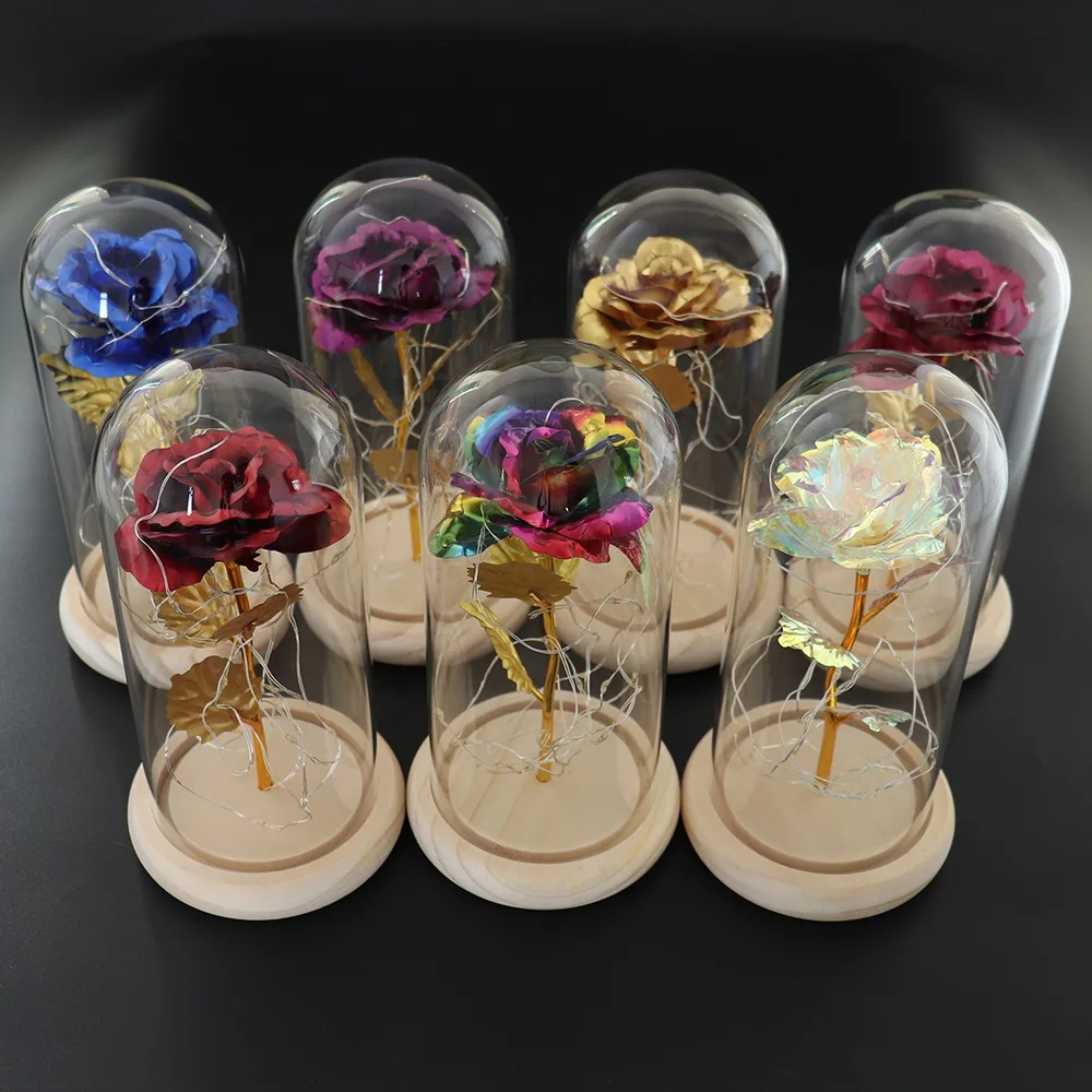 

Galaxy Rose Flower 24K Foil Plated Gold Rose Creative Golden Rainbow Beauty and the beast Rose Valentine's Day Gift Wedding Deco