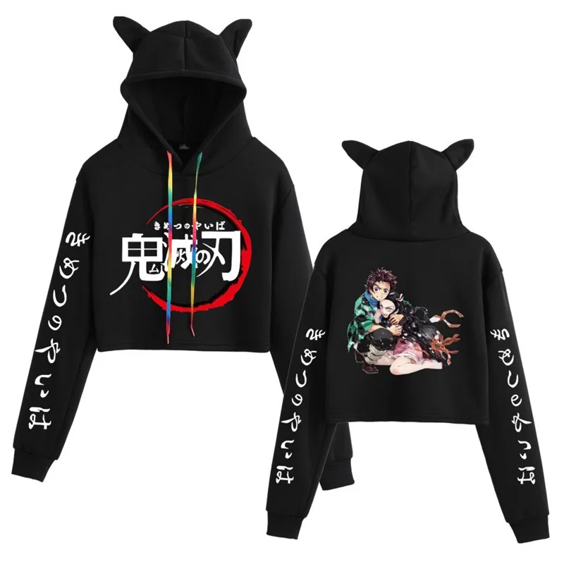 

Demon Slayer Sexy Print Hoodies Women 2020 Funny Cat Crop Top Kawaii Hoodies Sweatshirt Kimetsu no Yaiba Clothes Plus Size