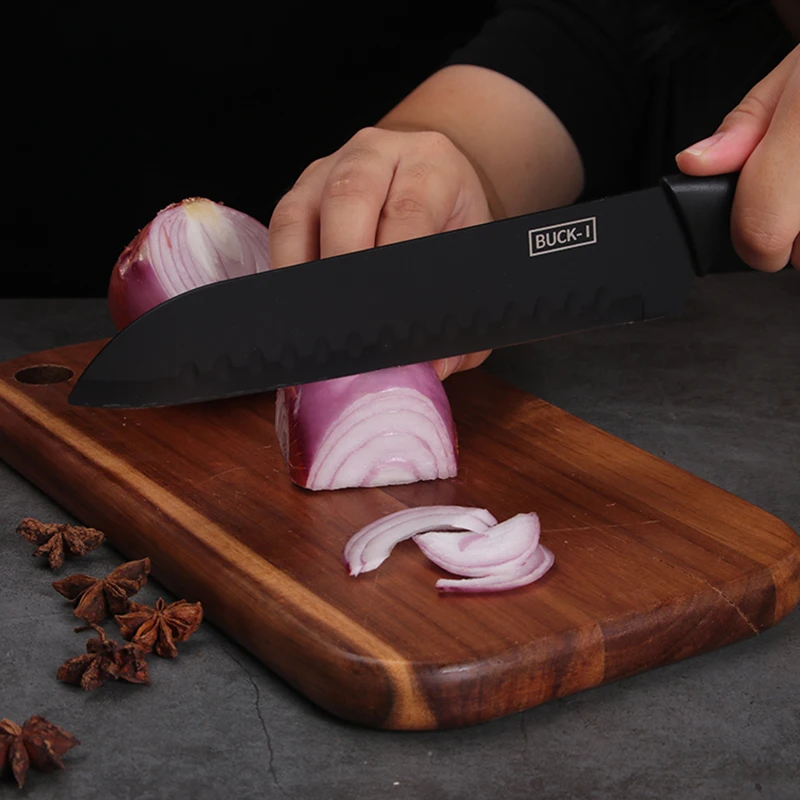 5 шт. набор кухонных ножей из черной нержавеющей стали с черным антипригарным