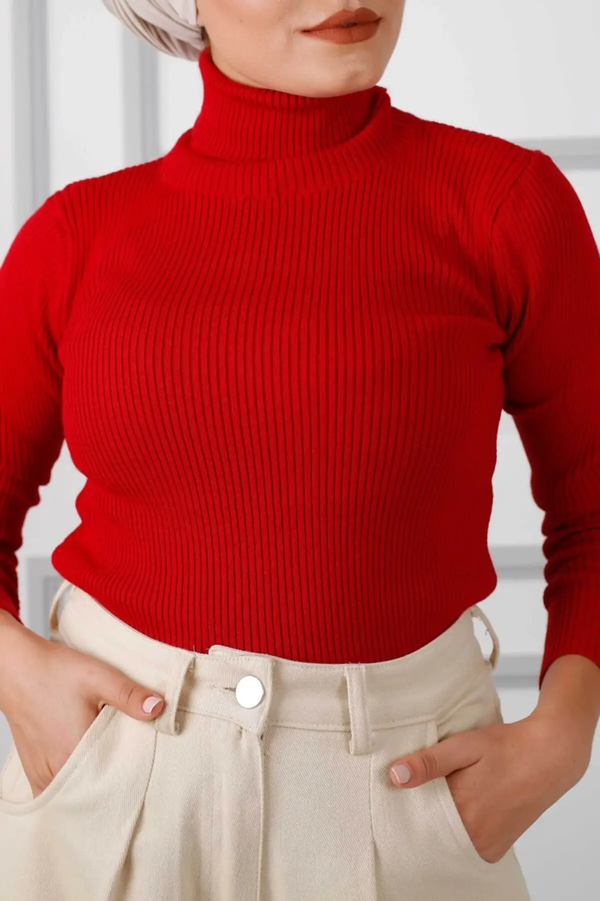 

Women Red Sweater Full-throated MSG2003 Women Muslim Sweater