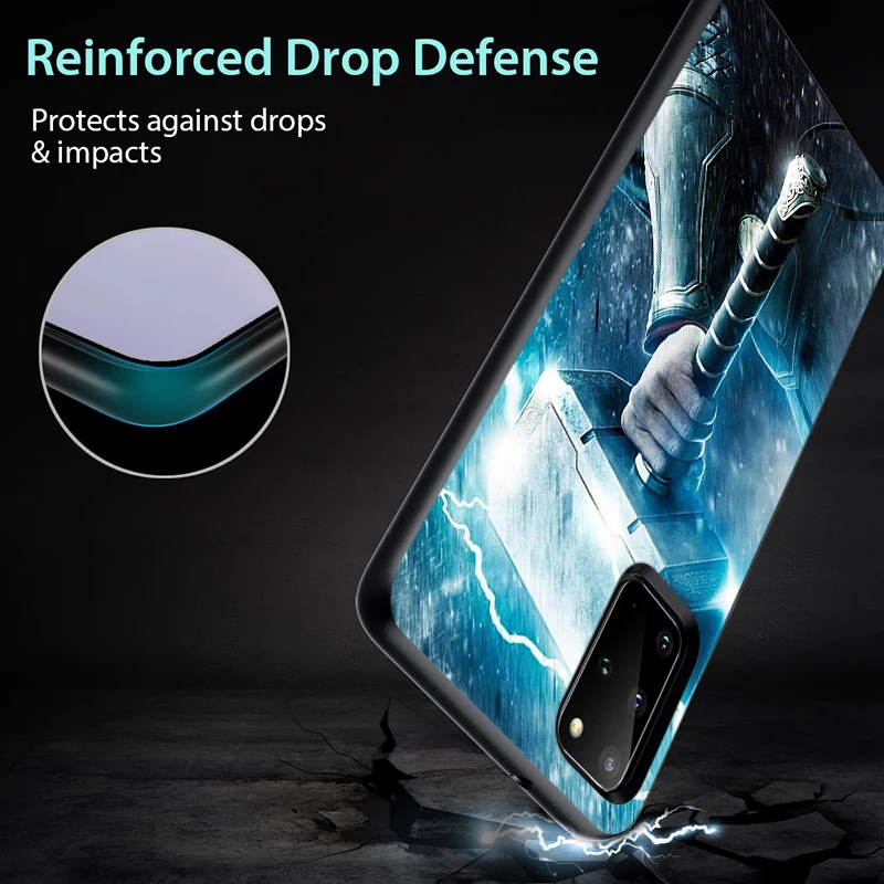

Marvel Mjolnir for Samsung S6 S7 S8 S9 S10 S10E S21 Edge Plus Ultra 5G TPU Black Phone Case
