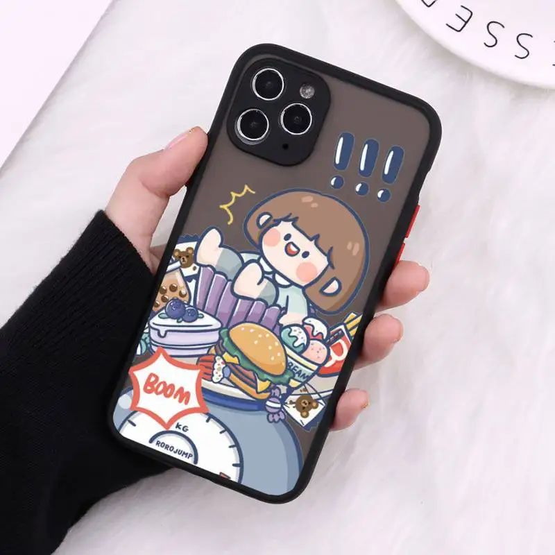 

Cute anime girl snacks Phone Case Matte For iPhone 12 Mini 11 Pro XR XS Max 7 8 Plus X Hard PC Back Cover
