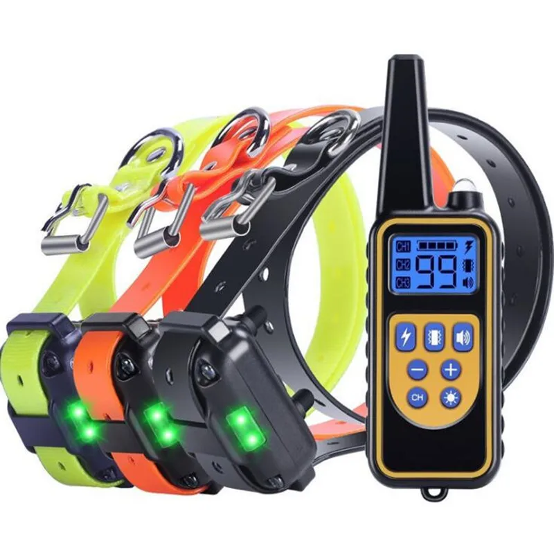 Collar el&eacute;ctrico de entrenamiento para perros, dispositivo resistente al agua, recargable, con Control remoto y vibraci&oacute;n LED, para dejar de ladrar-0