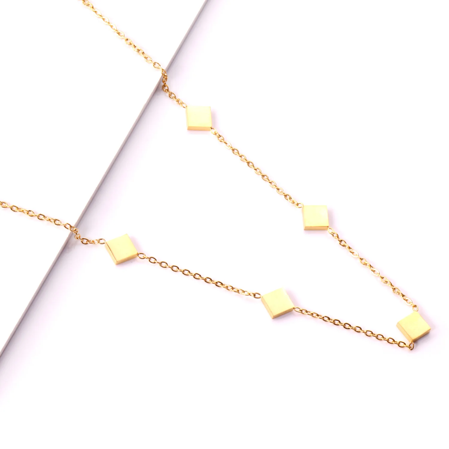 LUXUKISSKIDS Square Pendant Stainless Steel Link Chains Necklace For Women Choker Accessories Christmas Party Gift collier | Украшения и