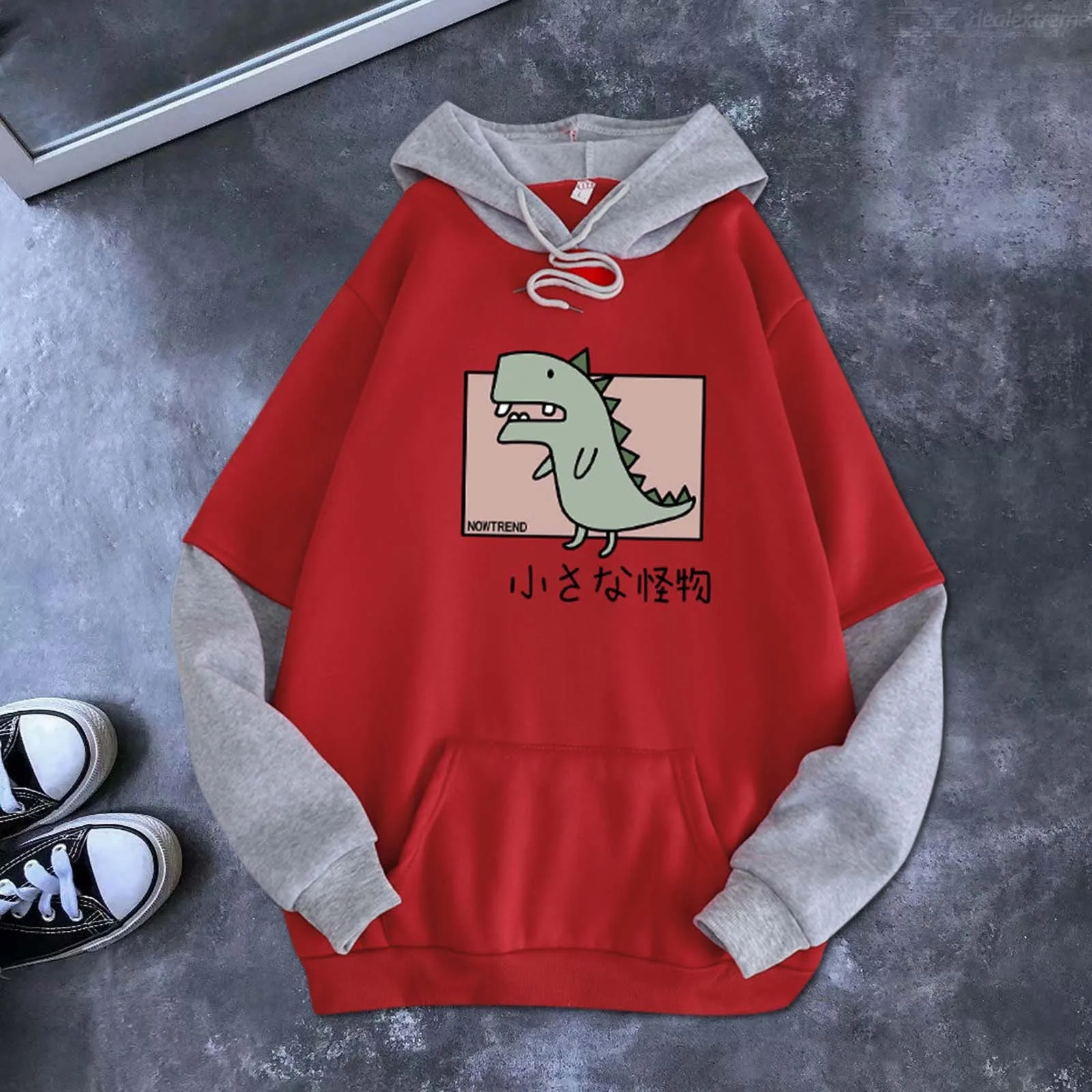 

Ladies Sleeve Stitching Sweatshirt Cute Hippo Print Pattern Hoodie Casual High Street All-match Korean Women's Clothing Pullover