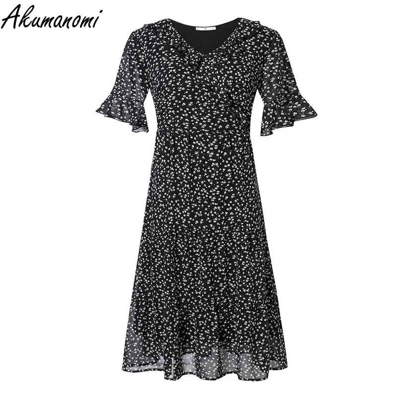 

Plus Size Summer Floral Print Dresses Flower Casual 2021 5xl 4xl 3xl Xxl Black V-neck Short Sleeve Short Sleeve Vintage Dress Za