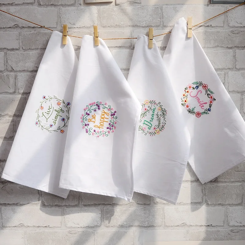 

Embroidered Fabric White Napkin Cotton Placemat Wedding Restaurant Tea Towel Servilletas De Tela Table Decoration EF50CJ