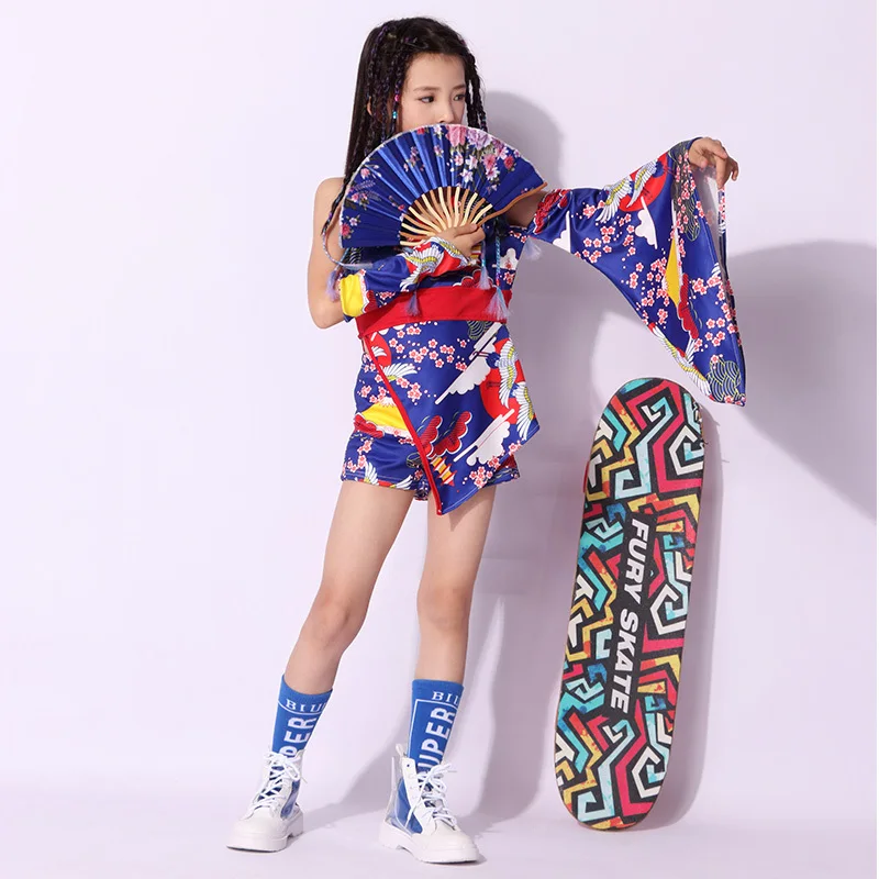 

Детский танцевальный костюм в национальном стиле, кимоно в китайском стиле, Джазовый танцевальный костюм для девочек, современный танцевал...