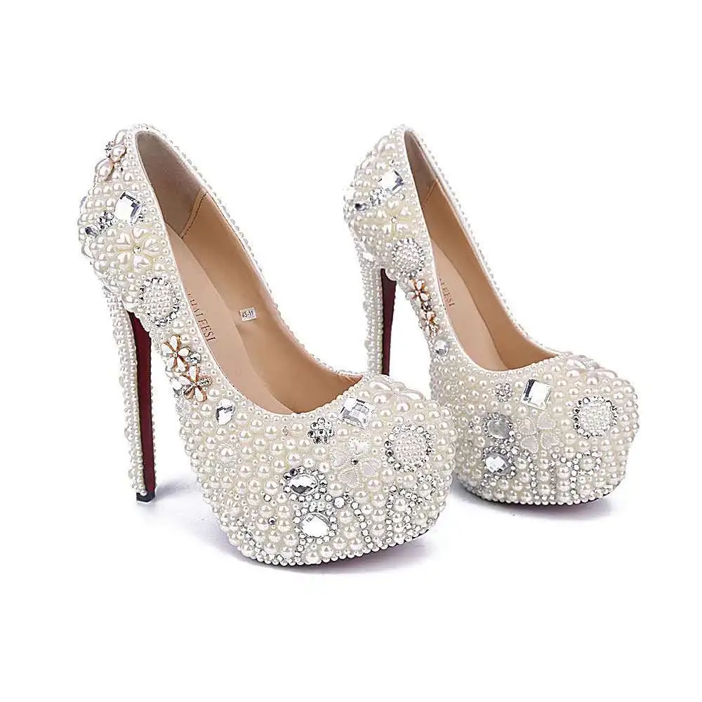 Белые свадебные туфли на платформе с жемчугом Свадебные модельные из