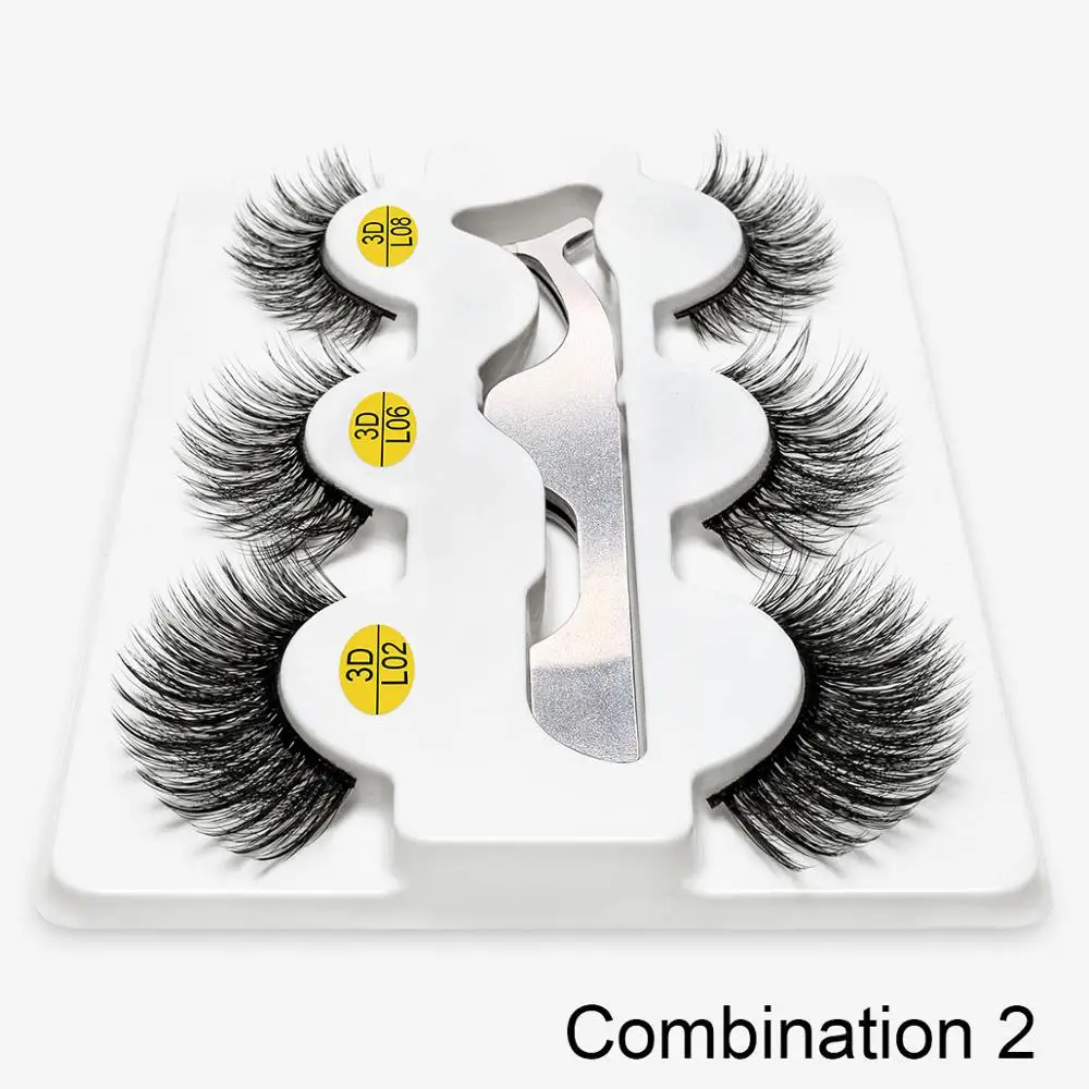 Combination 2 SEXYSHEEP, 3 пары, искусственные 3D норковые ресницы, набор, натуральные длинные накладные ресницы, драматический объем, накладные ресницы, макияж, Удлиненные ресницы - Цвет: Combination 2