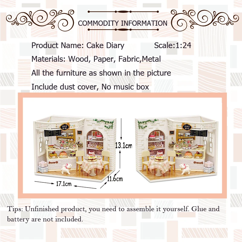 

Doll House Furniture Diy Miniature Dust Cover 3D Wooden Miniaturas Cake Shop Dollhouse Toys for Children Gifts Cake Diary