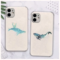 ocean animal watercolor whale phone case lambskin leather for iphone 12 11 8 7 6 xr x xs plus mini plus pro max shockproof