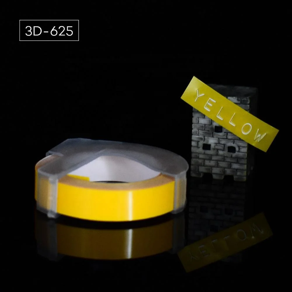 yellow 1 рулон 6/9/12 мм 3D для тиснения, из ПВХ этикетки ленты совместимый с dymo 1610 1880 12965 ручной принтеры этикеток для Motex E101 этикетка производители - Цвет: yellow