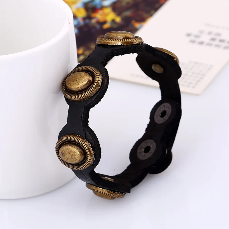 Мужской и женский браслет из воловьей кожи с заклепками металлический ремешок