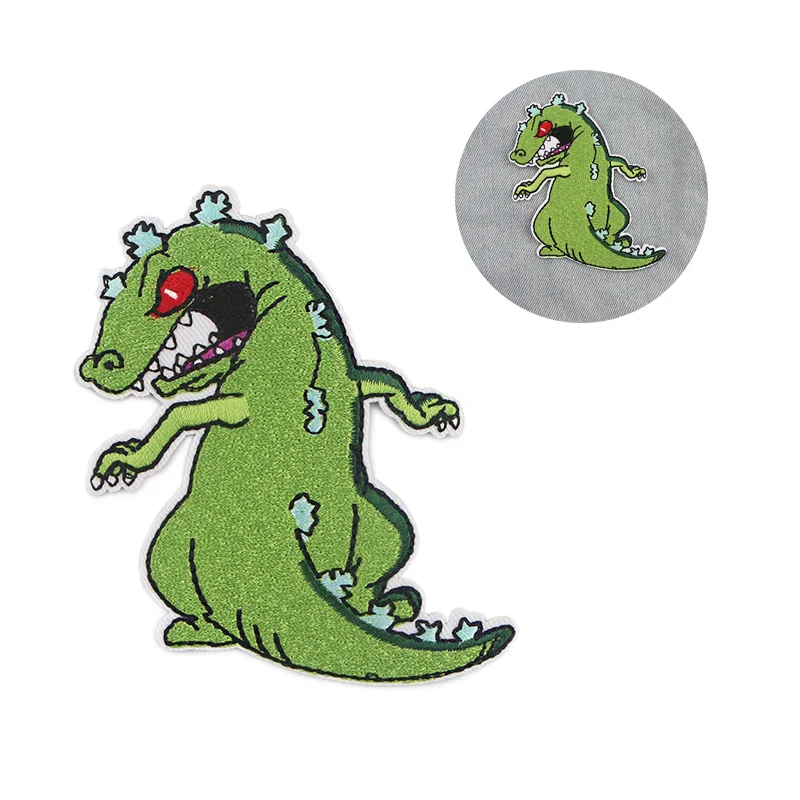 

ZF2218 1pcs Green Dinosaur Cartoon Characters Iron On Patch Embroidered Clothes Patches For Kid Badge Stickers Garment Appliques