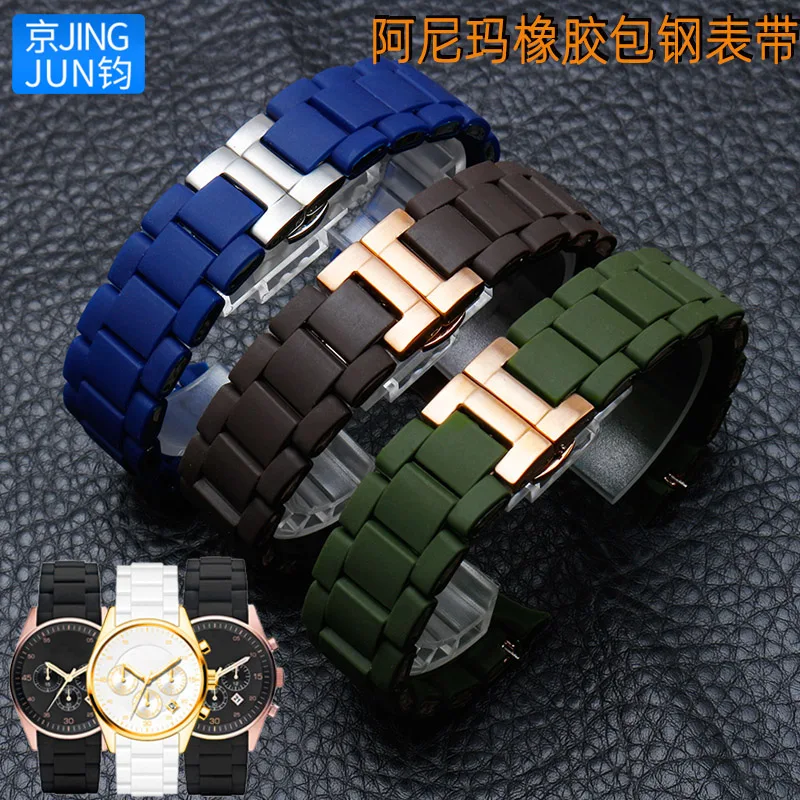

20 23mm Silicone Rubber Watchband silicone wristband bracelet Rose gold buckle for AR5905 AR5906 AR5919 AR5920 watch band strap