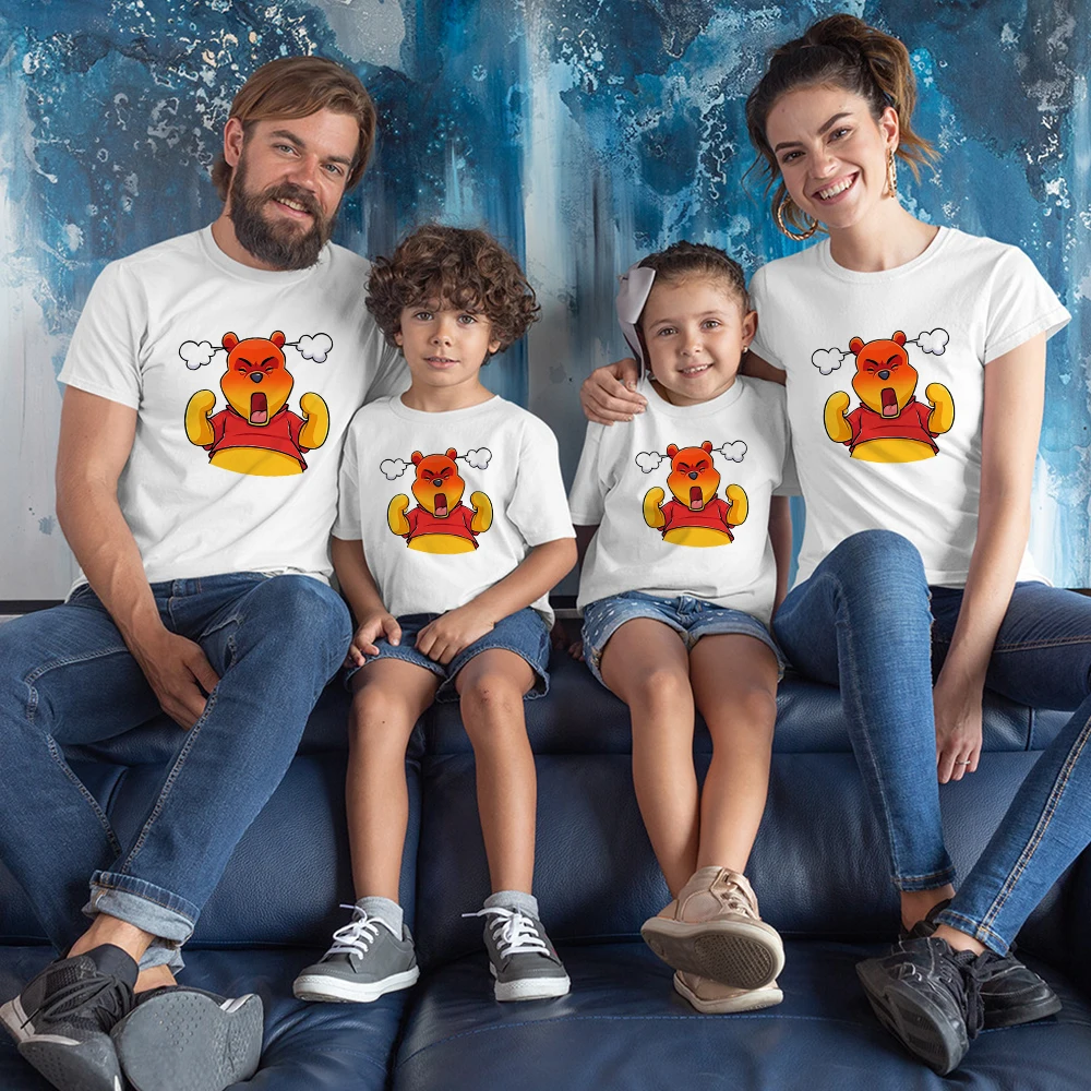 

Disney Pooh Bear Cartoon Clothing Summer Family T Shirt Father/Mother and Kids Matching Clothes Fashion Streetwear Brand Tops
