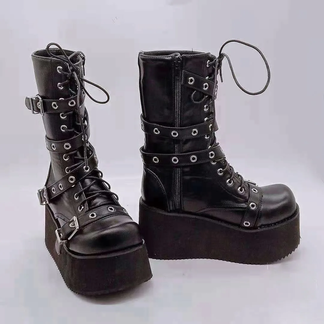 

2021 Autumn and Winter Fashion New Women's Lace-up Zipper Platform Boots with Large Size Fashion Martin Cavalier Boots
