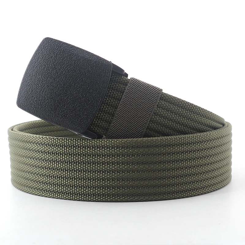 New Men&Women Canvas Belt Luxury Black POM Plastic Buckle Jeans Waist Belts Fashion Casual Stripes Waistband Male Tactical Strap