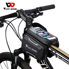 Непромокаемая велосипедная сумка из ПУ, WEST BIKING, верхняя сумка для передней трубки, корзина для рамы горного велосипеда, для телефона с сенсорным экраном 6,2 дюйма, велосипедные сумки