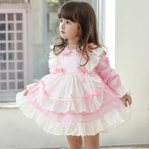Boutique Infant Girls Dress 2020 Summer Spanish Court Style Toddler Long Sleeve Cotton Lace Clothes Child Princess High Quality