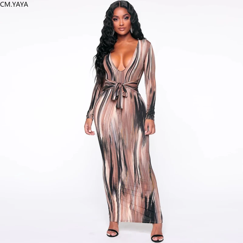 2020 Новинка весны летнее платье с v образным вырезом и длинными рукавами принтом