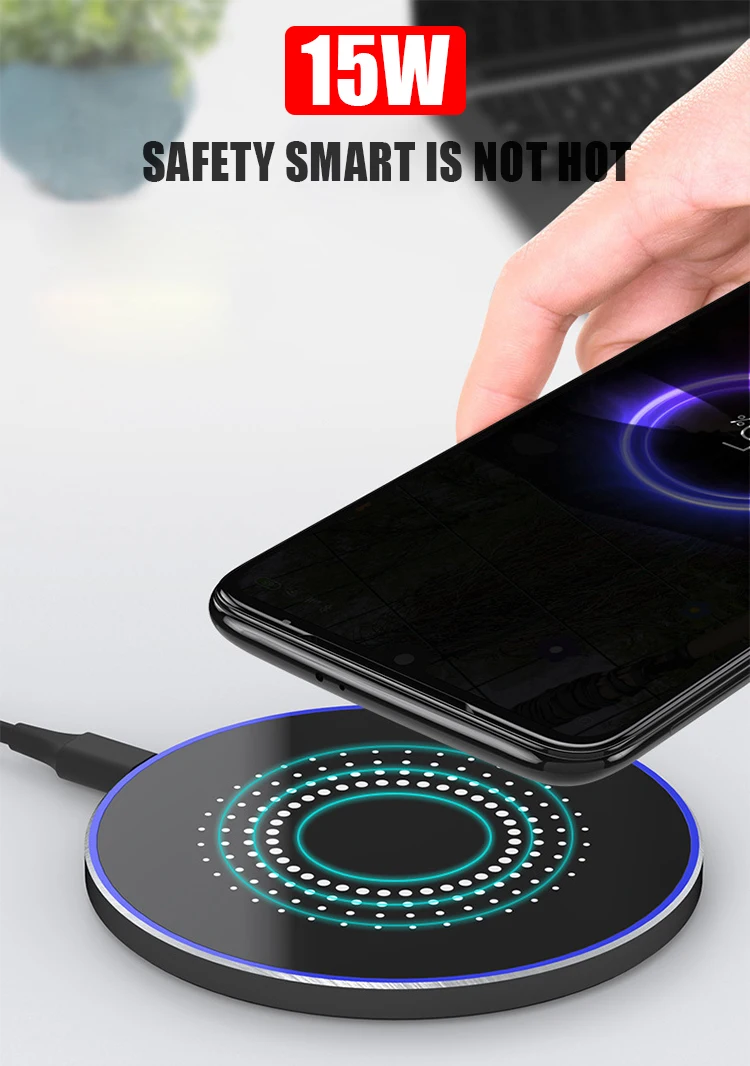 15 Вт Qi Беспроводное зарядное устройство Быстрая зарядка для huawei mate 20 Pro samsung Note 10 Plus металлическая Беспроводная зарядка для iPhone X Xs Max 8