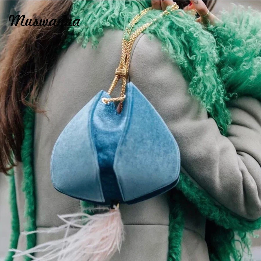 Роскошная брендовая бархатная женская сумка с перьями фонарик на шнурке через