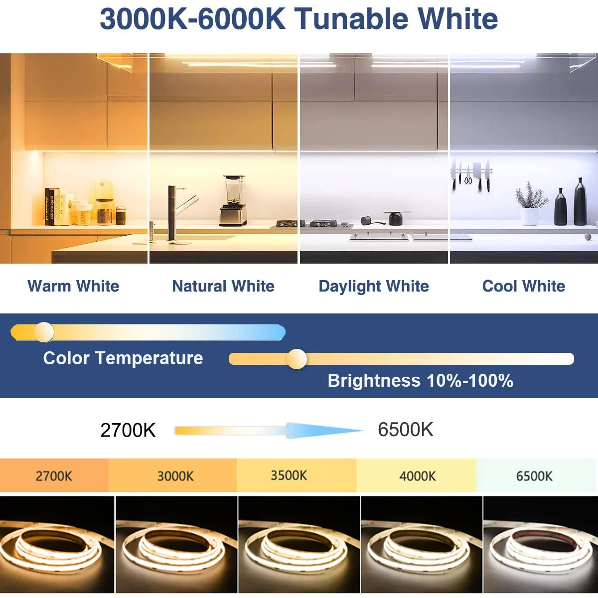 Светодиодная лента Zigbee3.0 2700-6500K 24 в 1-10 м CCT COB с регулируемой яркостью светодиодов/м