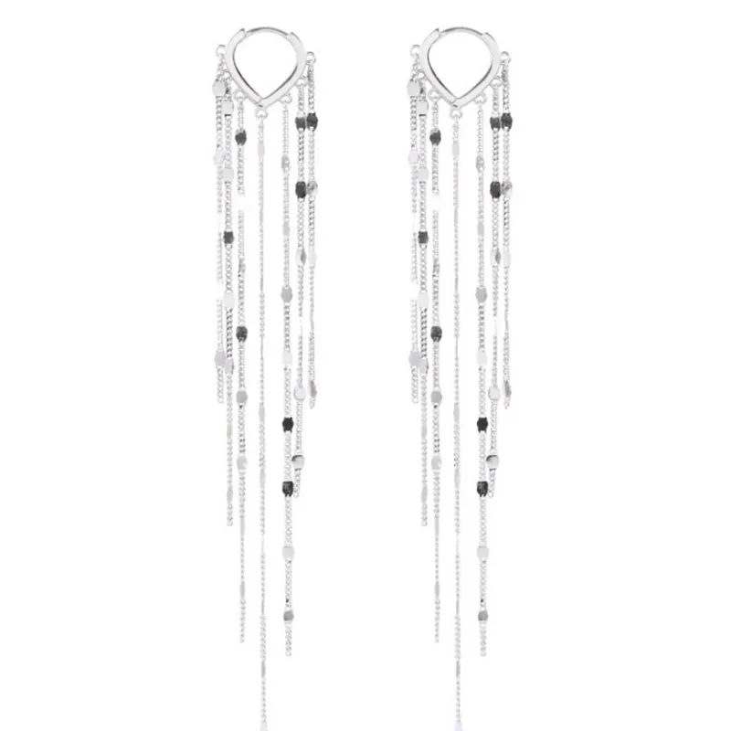 

VENTFILLE 925 Sterling Silver Shiny Long Tassel Chain Earring For Women Light Luxury Earline Heart Earbuckle Whole