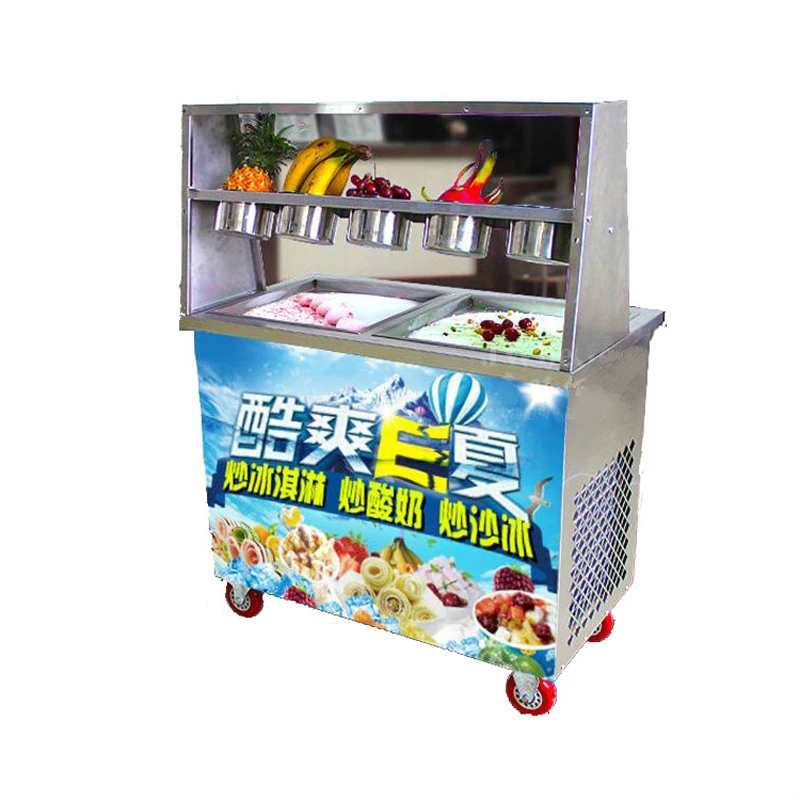 

Commercial Double Pan Fried Ice Cream Roll Machine With 5 Tanks And Defrost Plate Fried Yogurt Maker Frying Ice Machine
