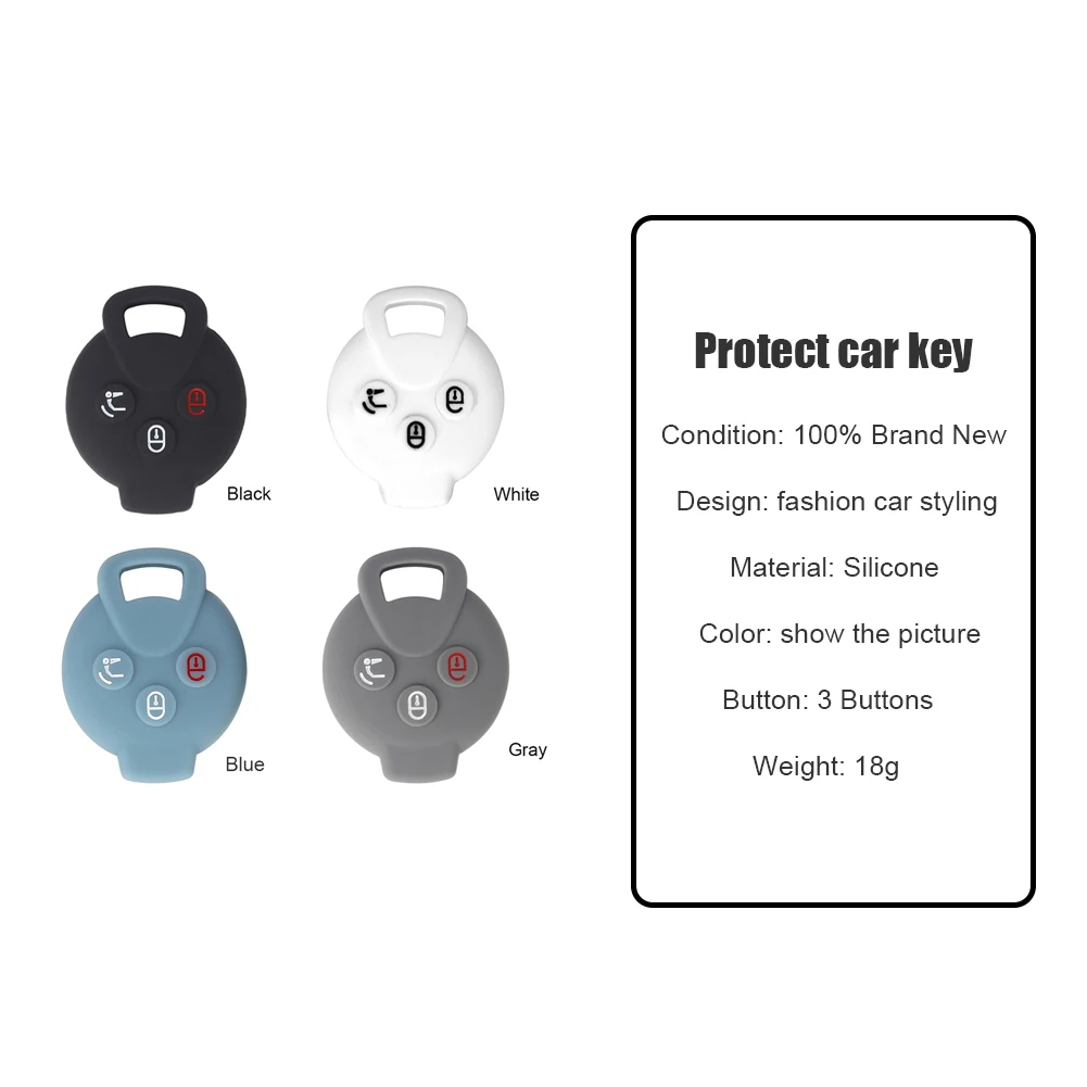 1 шт. 3 кнопки силиконовый чехол для ключей брелка подходит Mercedes Benz Smart Fortwo Forfour City
