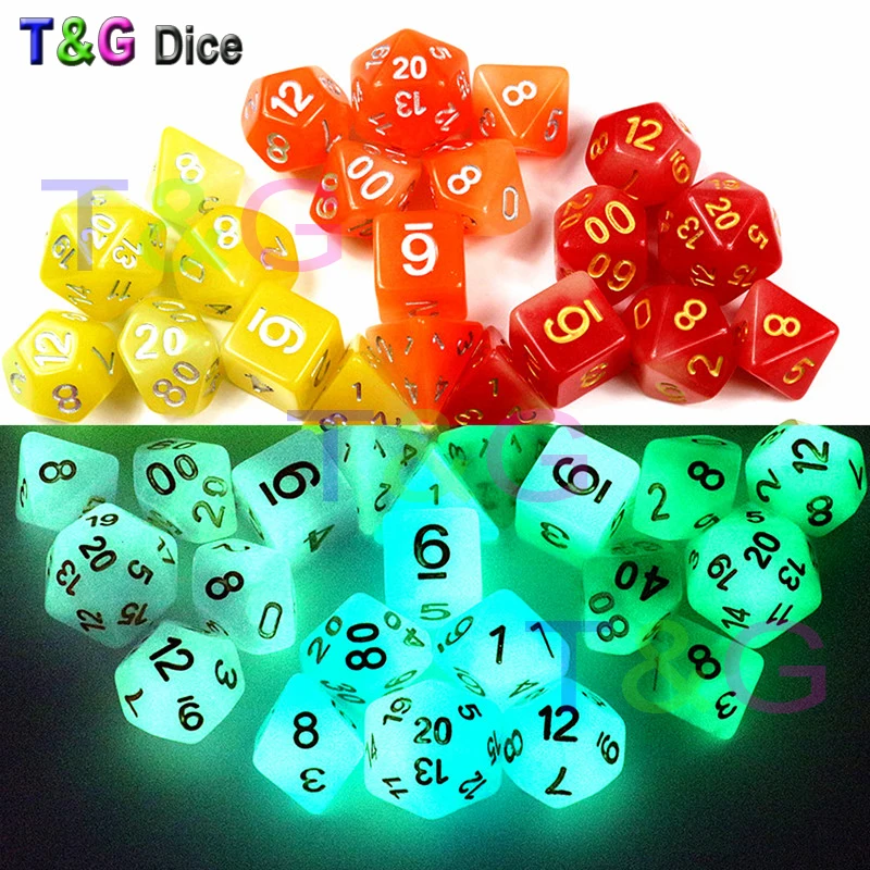 Новое поступление желтый цвет 7 шт./компл. D4 D6 D8 D10 % D12 D20 для DND Светящиеся в темноте