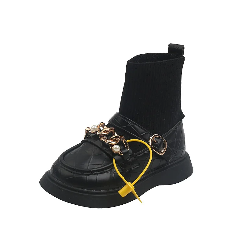 

CNFSNJ Girls Boots 2021 Autumn Kids Fashion Short Chelsea Boots Patent High Top Children Shoes Sock Soft Thick Sole Platform