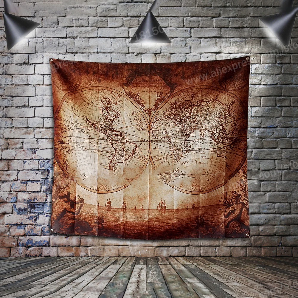 Ретро-карта Баннер полиэстер 122*150 см Подвеска на стену 4 люверса пользовательский