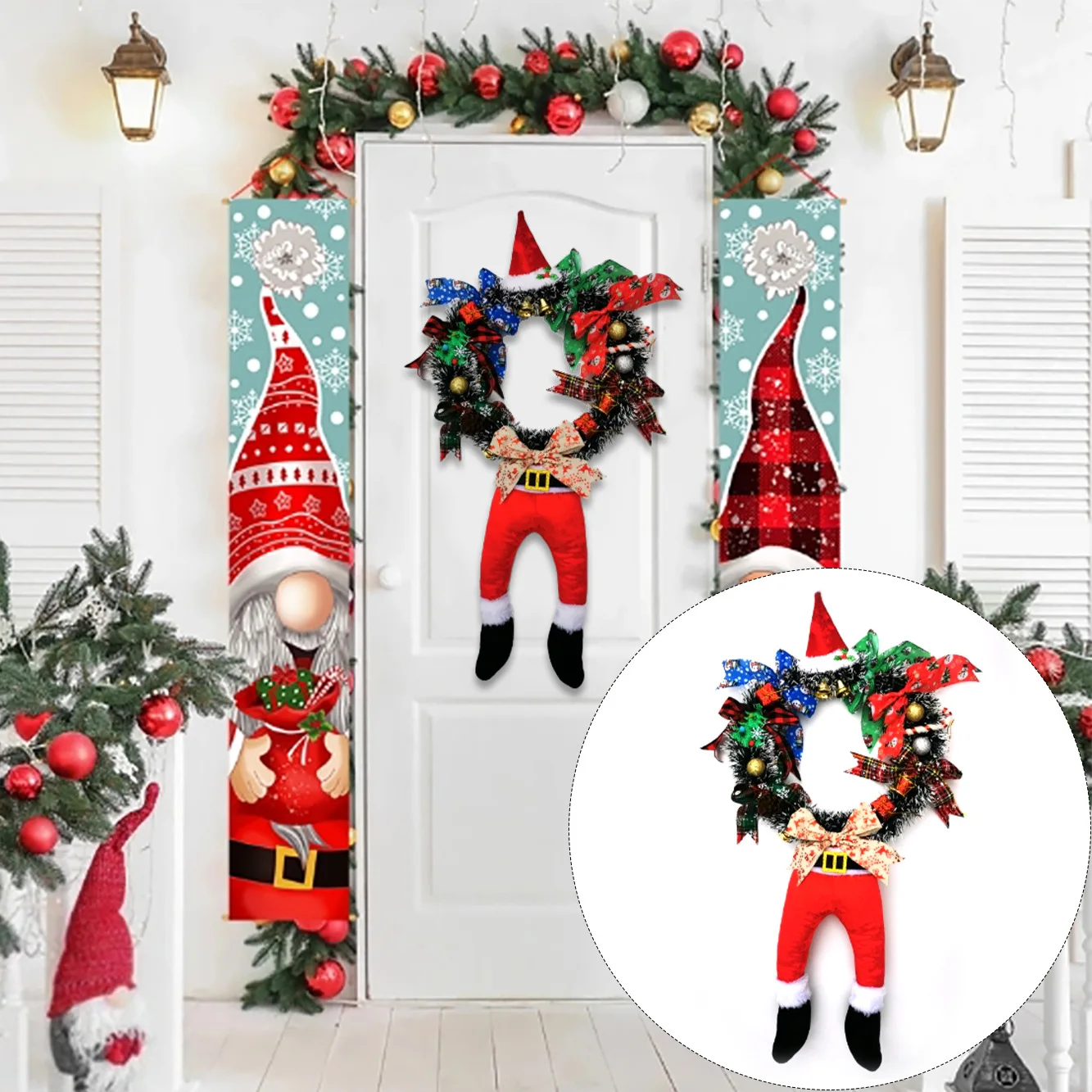 

Christmas Door Hanging Wreath Supplies Christmas Decoration Halloween Wreath Witch Hat Santa Claus Legs For Party Supplies