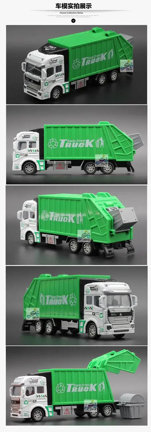 

1/32 alloy pull back sanitation engineering vehicle garbage truck engineering model toy car
