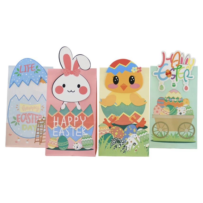 24/set New Easter greaseproof Paper Bags Rabbit Egg Happy Easter Party Favor Bag Candy Cookie Pouch Gift Wrapping Supplies