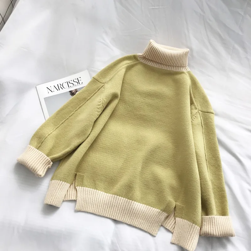 

Korean Fashiond Turtleneck Sweater Women Harajuku Loose Pullovers Winter Thick Warm Knit Tops High Neck Soft Jumper Knitwear