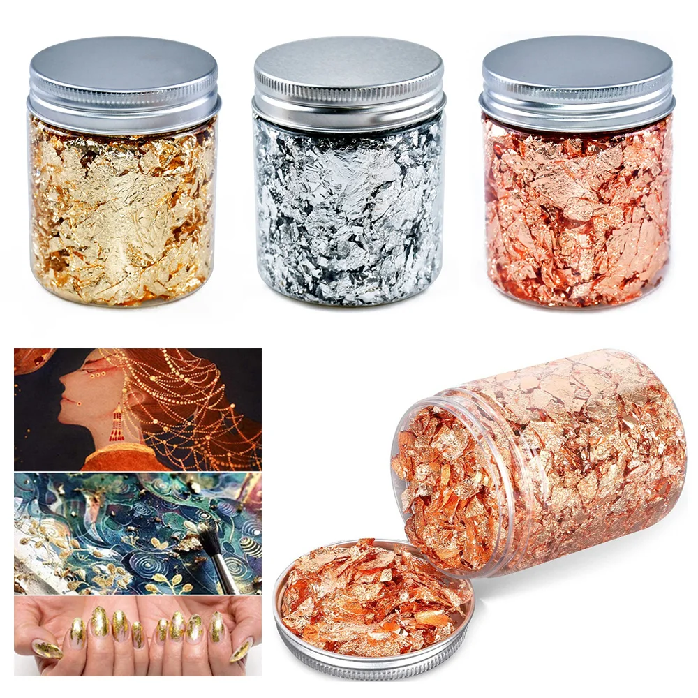 

3g Imitation Gold Sliver Copper Foil Sequins Glitters Craft Leaf Flake Sheets Bulk Foil Paper For Gilding DIY Nail Art Decor