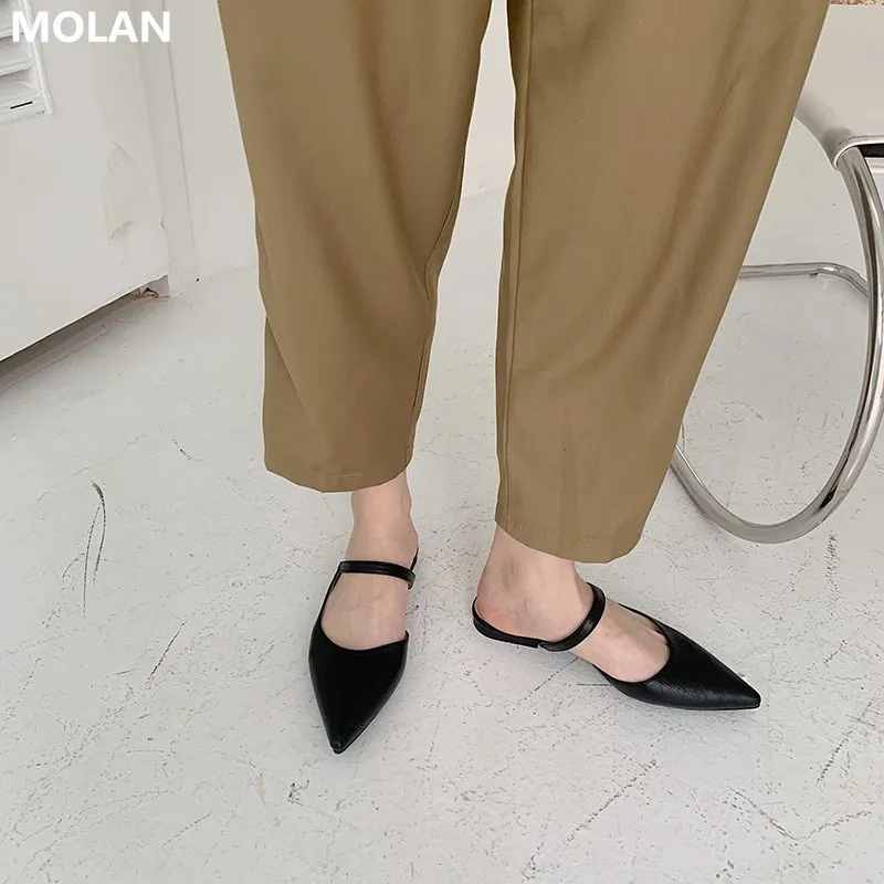 

MOLAN Brand Designer 2021 Spring New Fashion Shallow Flat Slippers Socofy Ladies Shoes Slip On Loafers Mules Flip Flops Outside