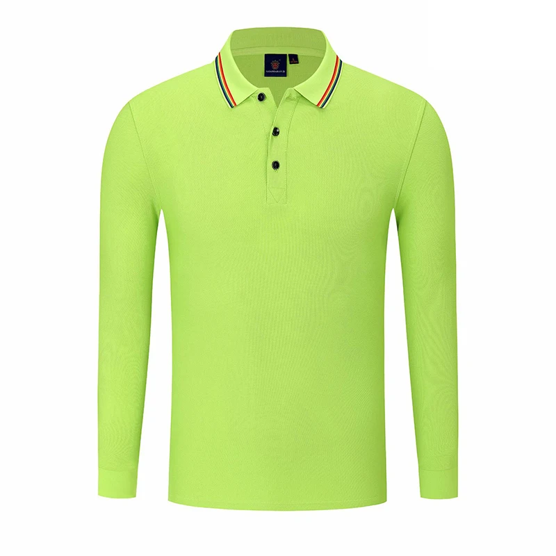 Весенне осенняя мужская рубашка поло с длинным рукавом и отложным воротником