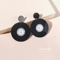 qumeng 2021 vintage dj vinyl record exaggeration personality cd tape notes series flower acrylic earrings for women party gift