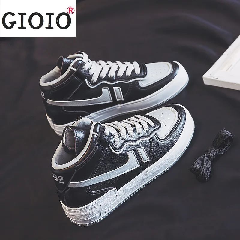 

Кроссовки женские на шнуровке, удобная повседневная обувь для скейтборда, высокие кеды с круглым носком, Вулканизированная подошва, осень